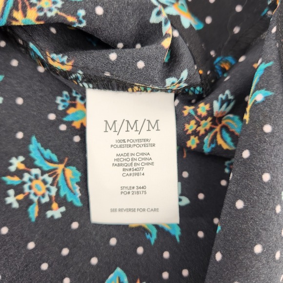 Cabi Black Blue Polka Dot Floral Sleeveless Blouse Top Button Down Collared M - Picture 4 of 6